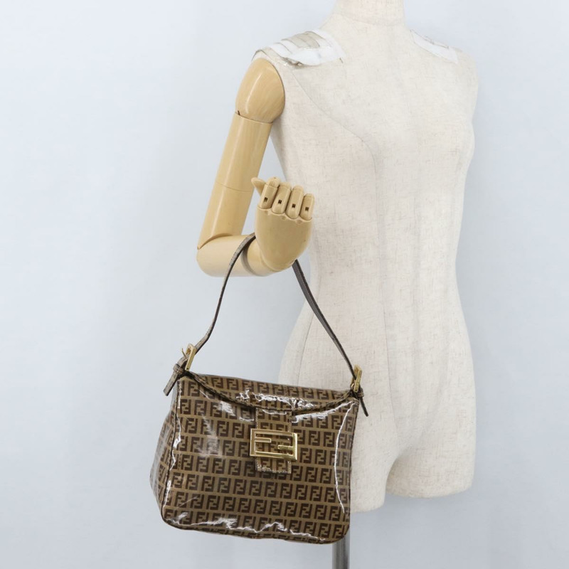 【日本直送】FENDI Zucchino 帆布 Mamma Baguette 肩背包 米色 金色 正品 ka3373V-25