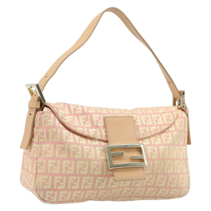 【日本直送】FENDI Zucchino帆布Mamma Baguette手袋 粉紅金色 正品 BAZ114SAV-0
