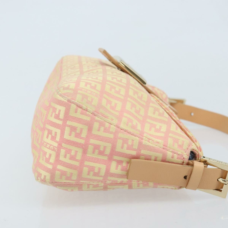 【日本直送】FENDI Zucchino帆布Mamma Baguette手袋 粉紅金色 正品 BAZ114SAV-2