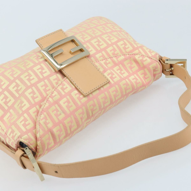 【日本直送】FENDI Zucchino帆布Mamma Baguette手袋 粉紅金色 正品 BAZ114SAV-5