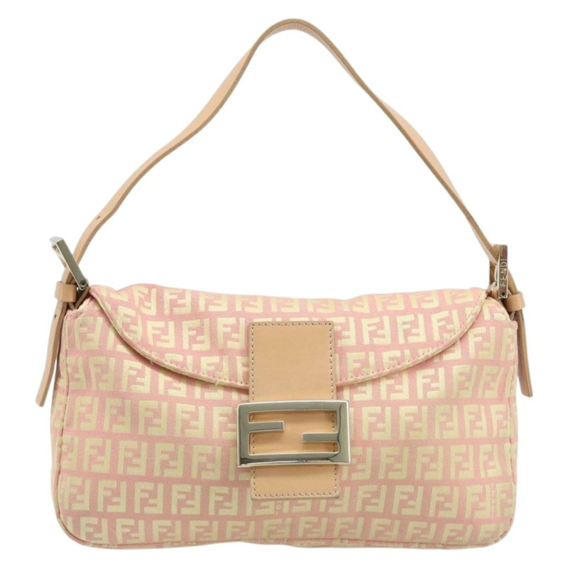 【日本直送】FENDI Zucchino帆布Mamma Baguette手袋 粉紅金色 正品 BAZ114SAV-12