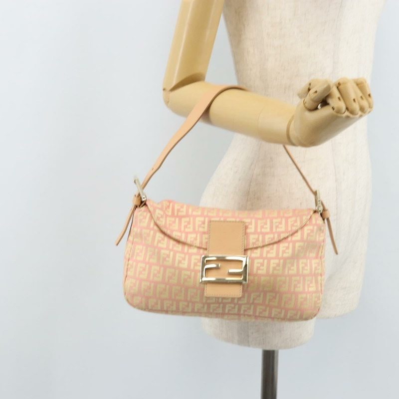 【日本直送】FENDI Zucchino帆布Mamma Baguette手袋 粉紅金色 正品 BAZ114SAV-24