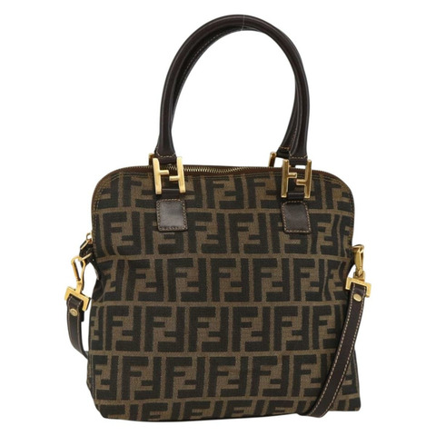 FENDI Zucca帆布手提包 2way Black Brown Auth BAZ010A