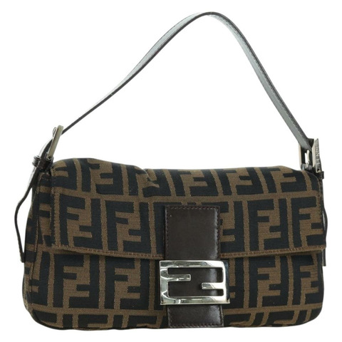 FENDI Zucca帆布Mamma Baguette單肩包 黑色棕色 正品 mr2260SAV
