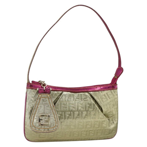 FENDI Zucchino 帆布手提包 金色 正品 SW2240A