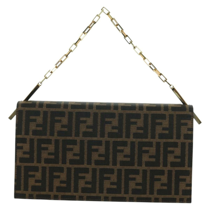 【日本直送】FENDI Zucca帆布單肩包 黑色 棕色 金色 正品 BAZ787V-1