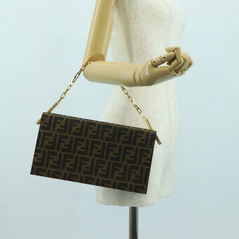 【日本直送】FENDI Zucca帆布單肩包 黑色 棕色 金色 正品 BAZ787V-23