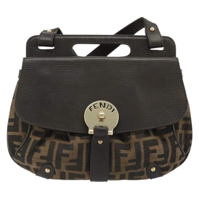 【日本直送】FENDI Zucca帆布手提包 2way Black Brown Gold Auth BAZ788A-12