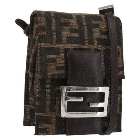 FENDI Zucca帆布Mamma Baguette單肩包 黑色棕色 正品 BAZ699V