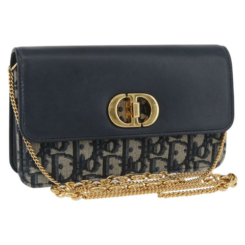Christian Dior Trotter帆布 Miss Calorie 鏈條包 海軍藍 金色 正品 YKZ1487SAM