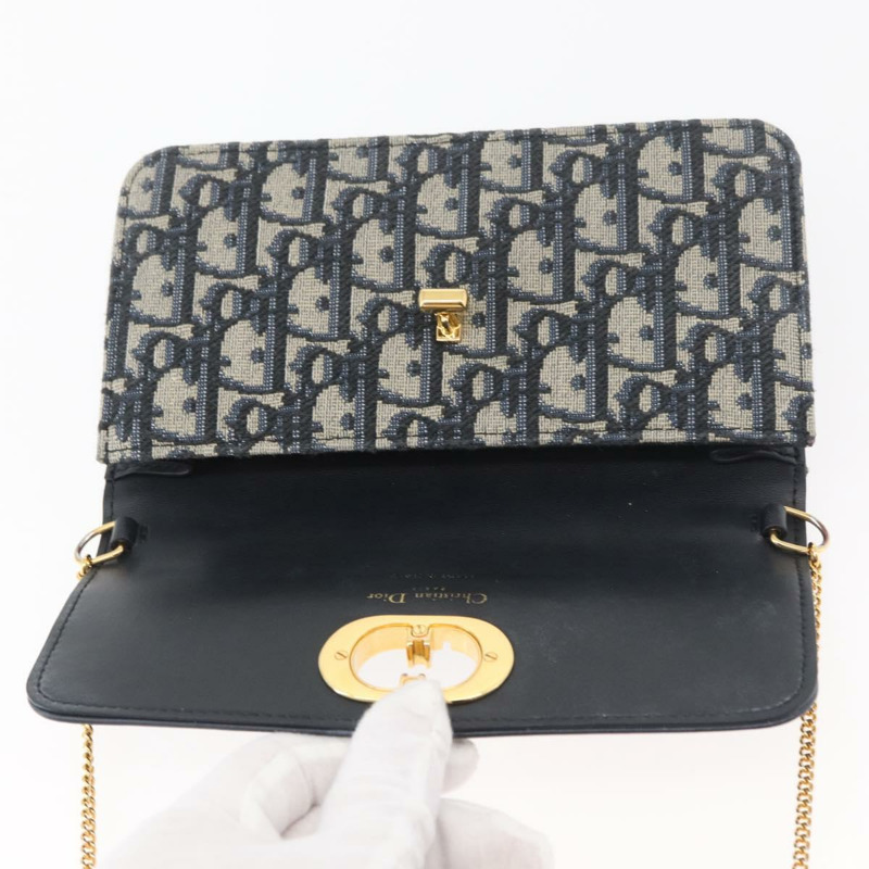 【日本直送】Christian Dior Trotter帆布 Miss Calorie 鏈條包 海軍藍 金色 正品 YKZ1487SAM-19