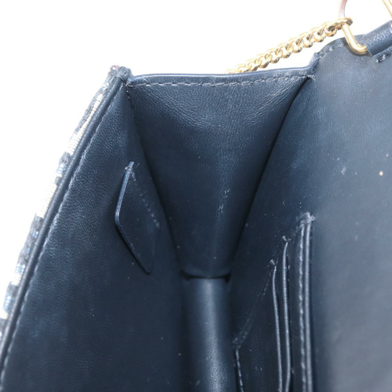【日本直送】Christian Dior Trotter帆布 Miss Calorie 鏈條包 海軍藍 金色 正品 YKZ1487SAM-21