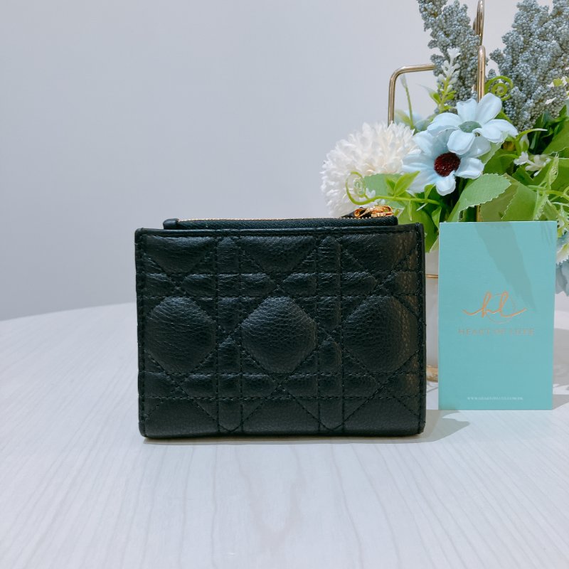 TK2027	Christian Dior 迪奧牛皮粒銀包 Caro Dahlia Wallet Calfskin Black-1
