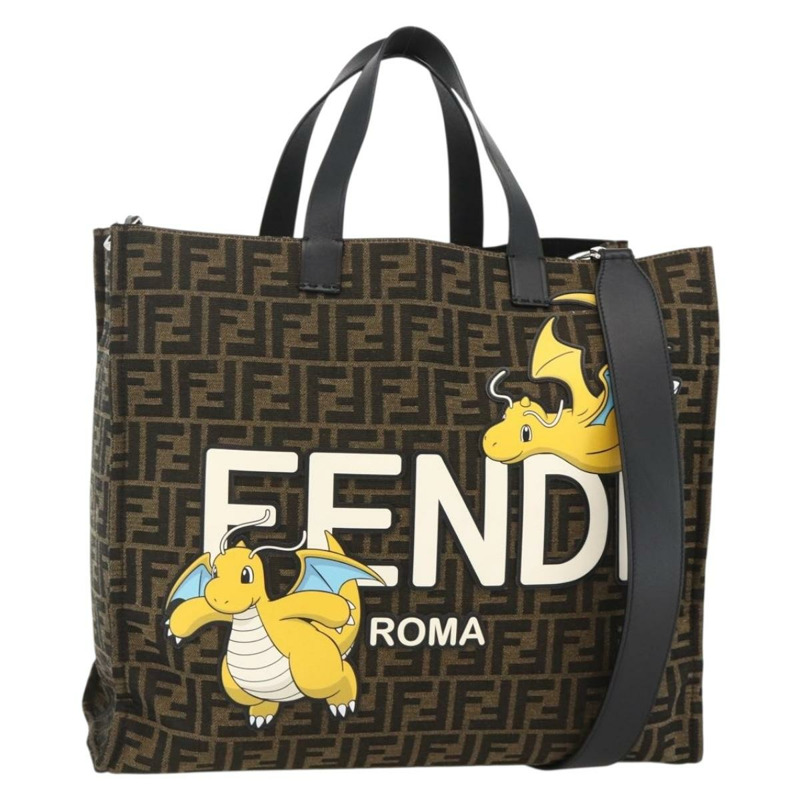 【日本直送】FENDI 寶可夢快龍碎片 Zucca 帆布包 2way 黑色棕色 Auth ka3850SM-0