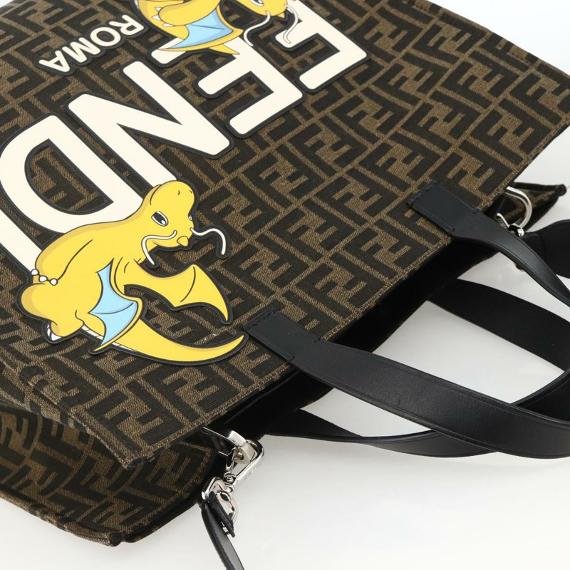 【日本直送】FENDI 寶可夢快龍碎片 Zucca 帆布包 2way 黑色棕色 Auth ka3850SM-5