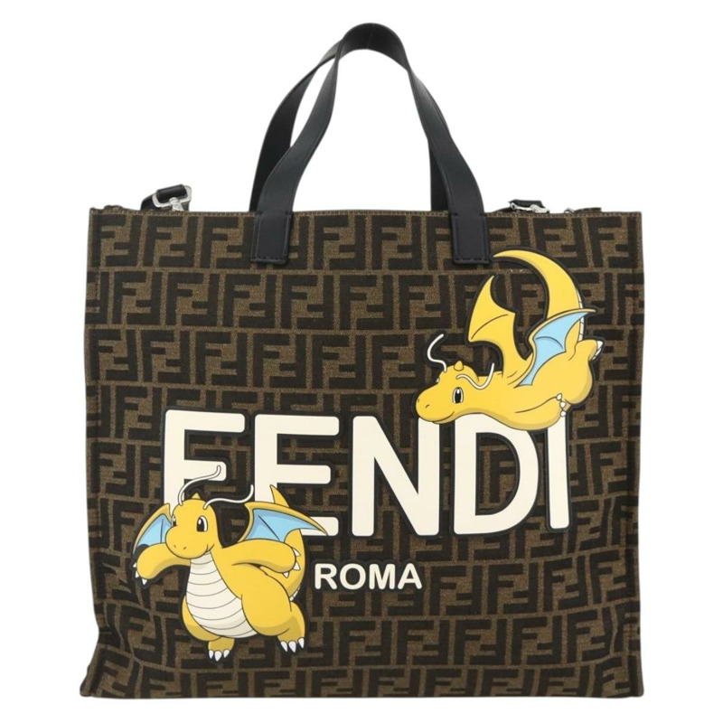 【日本直送】FENDI 寶可夢快龍碎片 Zucca 帆布包 2way 黑色棕色 Auth ka3850SM-12