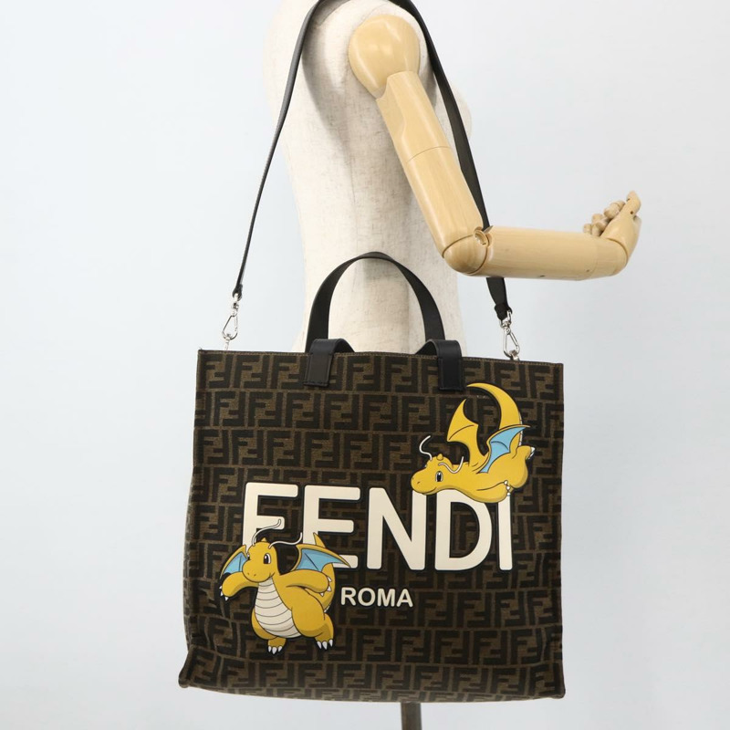 【日本直送】FENDI 寶可夢快龍碎片 Zucca 帆布包 2way 黑色棕色 Auth ka3850SM-25