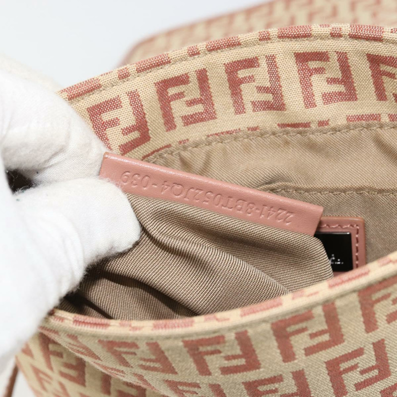 【日本直送】FENDI Zucchino帆布Mamma Baguette單肩包 粉紅銀色 正品 175474A-11