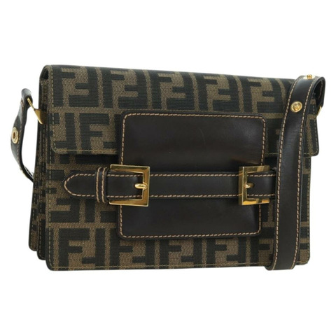 FENDI Zucca帆布肩背包 棕色/黑色 正品 175574SM