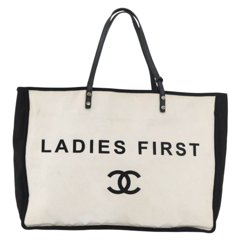 【日本直送】香奈兒女士First帆布手提包 白色 銀色 CC 認證 YKZ1356A-12