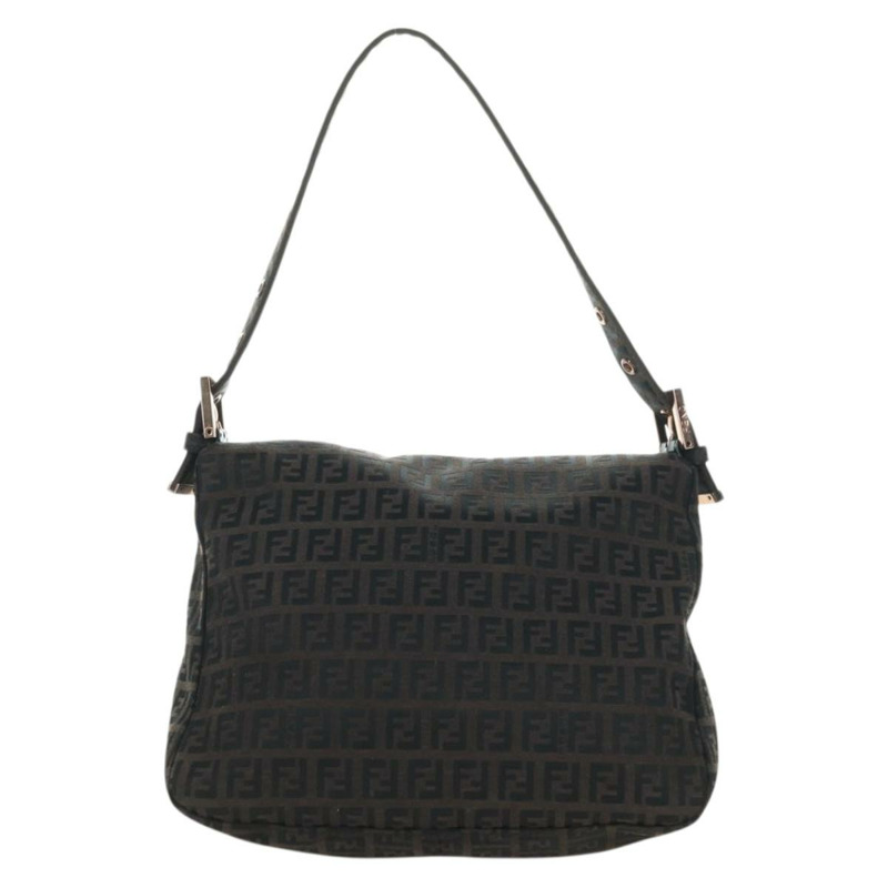 【日本直送】FENDI Zucchino帆布Mamma Baguette包，深棕色/銀色，正品 am11202V-1