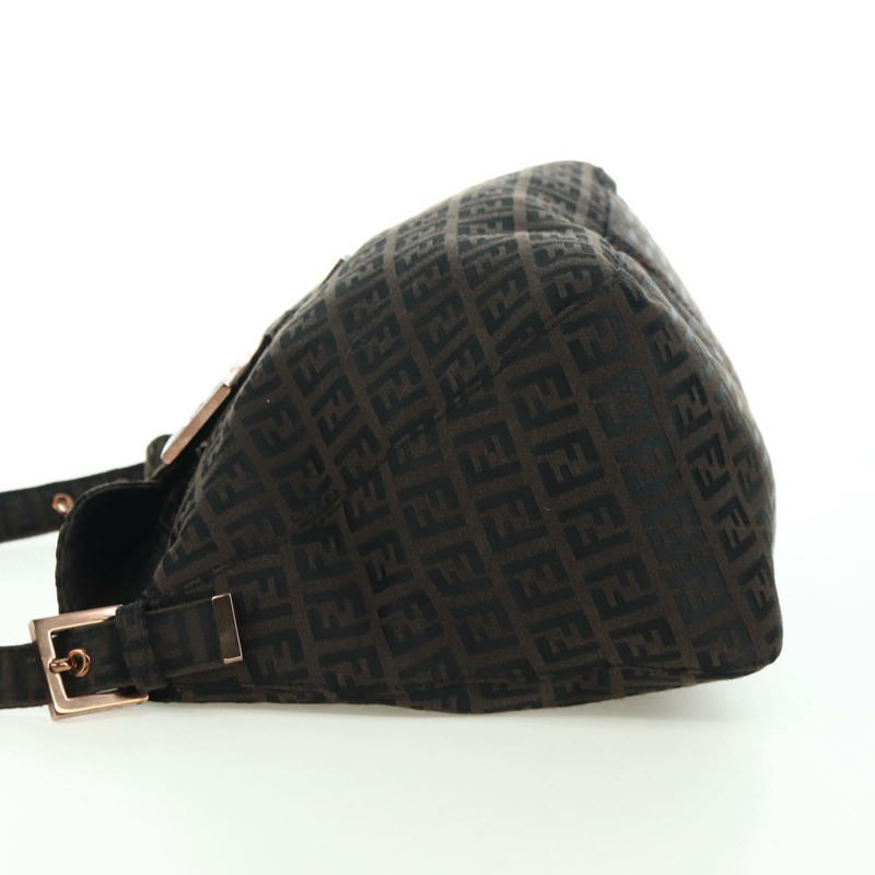 【日本直送】FENDI Zucchino帆布Mamma Baguette包，深棕色/銀色，正品 am11202V-2