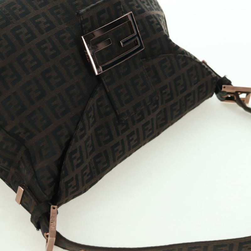 【日本直送】FENDI Zucchino帆布Mamma Baguette包，深棕色/銀色，正品 am11202V-5