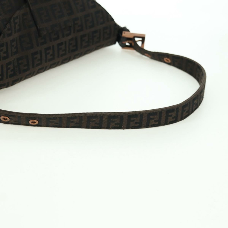 【日本直送】FENDI Zucchino帆布Mamma Baguette包，深棕色/銀色，正品 am11202V-6