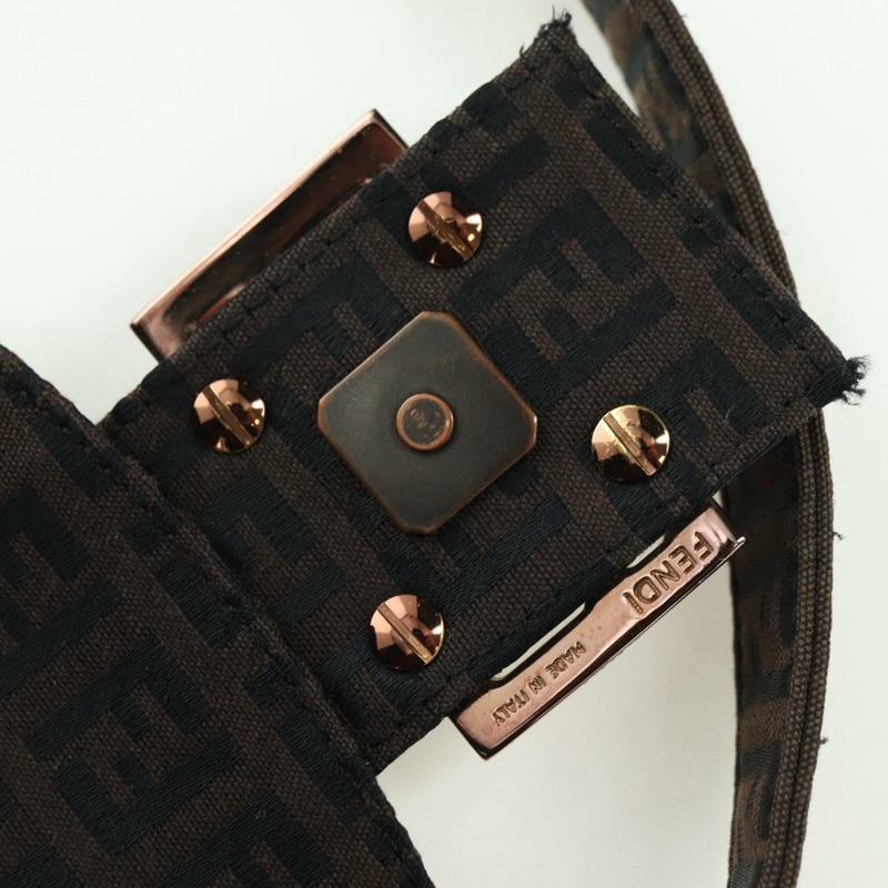 【日本直送】FENDI Zucchino帆布Mamma Baguette包，深棕色/銀色，正品 am11202V-8