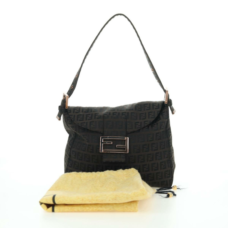 【日本直送】FENDI Zucchino帆布Mamma Baguette包，深棕色/銀色，正品 am11202V-11