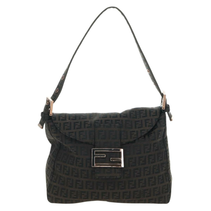 【日本直送】FENDI Zucchino帆布Mamma Baguette包，深棕色/銀色，正品 am11202V-12