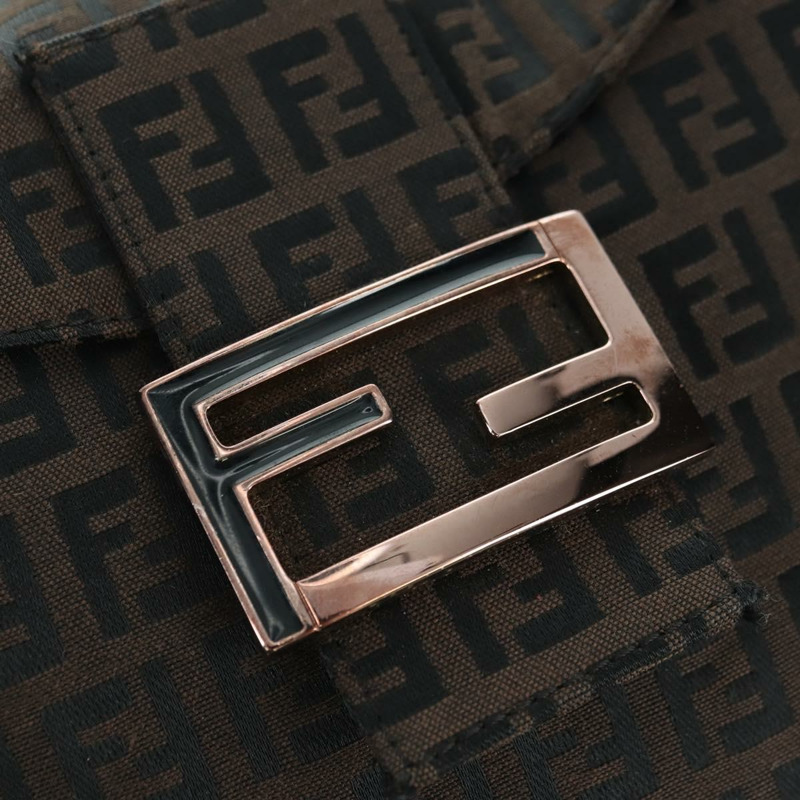 【日本直送】FENDI Zucchino帆布Mamma Baguette包，深棕色/銀色，正品 am11202V-18