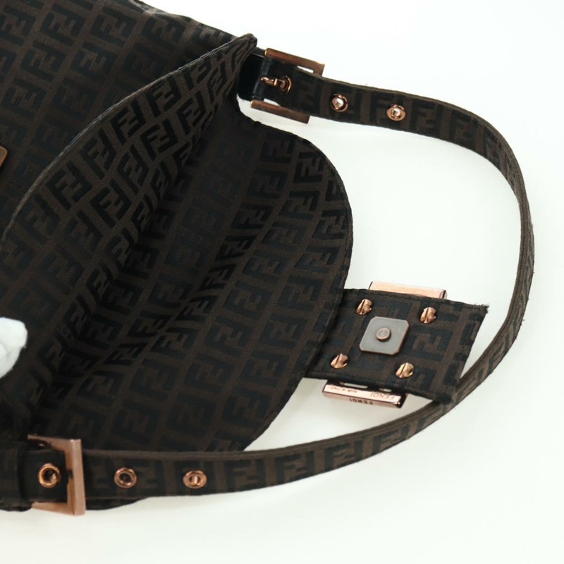 【日本直送】FENDI Zucchino帆布Mamma Baguette包，深棕色/銀色，正品 am11202V-20