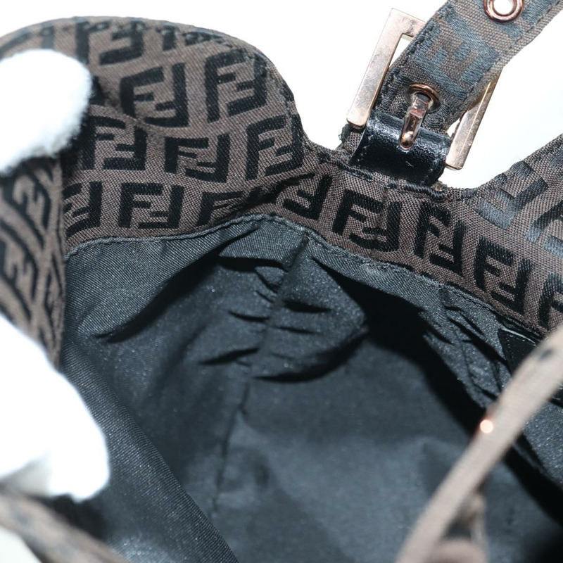 【日本直送】FENDI Zucchino帆布Mamma Baguette包，深棕色/銀色，正品 am11202V-22