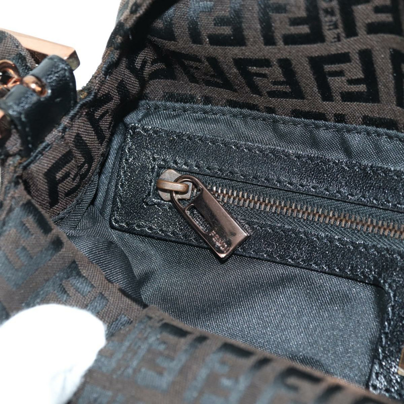 【日本直送】FENDI Zucchino帆布Mamma Baguette包，深棕色/銀色，正品 am11202V-24