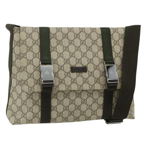 GUCCI GG Supreme 單肩包 PVC 米色 銀色 122373 正品 ka4034A