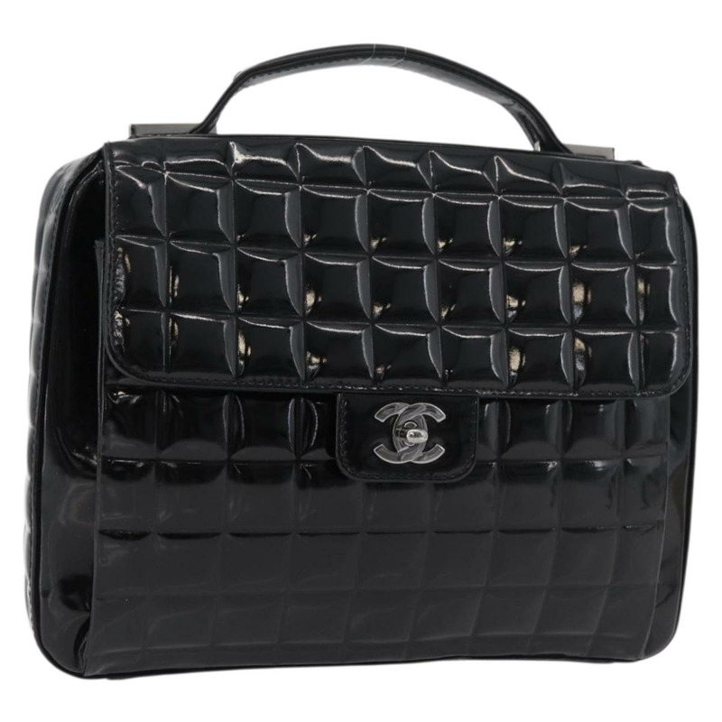 【日本直送】香奈兒 (CHANEL) 漆皮手提包，黑色銀色雙C標誌，型號 mr2376V-0