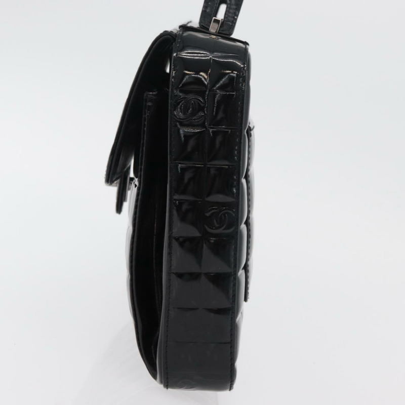 【日本直送】香奈兒 (CHANEL) 漆皮手提包，黑色銀色雙C標誌，型號 mr2376V-2