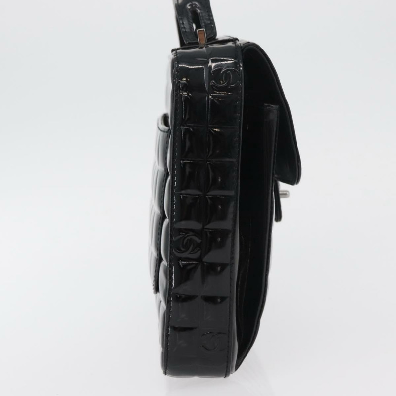 【日本直送】香奈兒 (CHANEL) 漆皮手提包，黑色銀色雙C標誌，型號 mr2376V-3