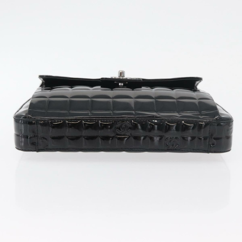 【日本直送】香奈兒 (CHANEL) 漆皮手提包，黑色銀色雙C標誌，型號 mr2376V-4