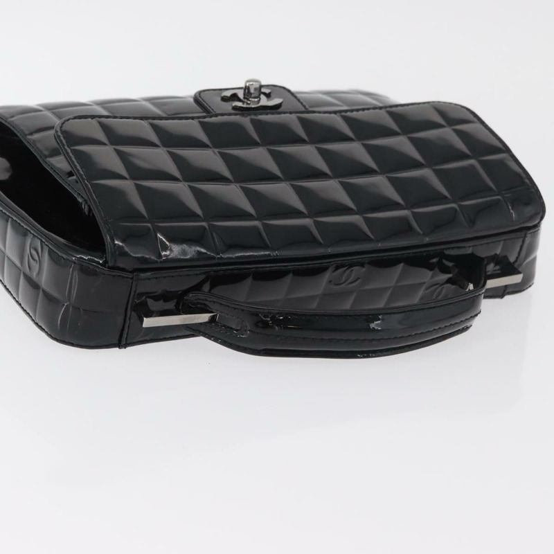 【日本直送】香奈兒 (CHANEL) 漆皮手提包，黑色銀色雙C標誌，型號 mr2376V-5