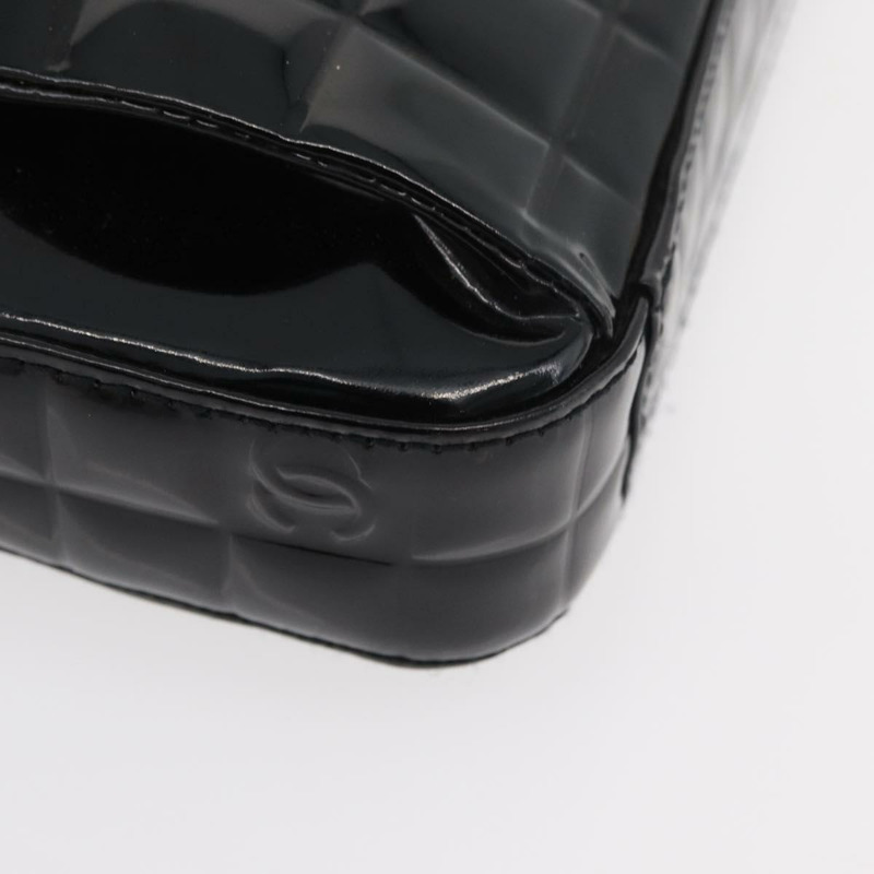 【日本直送】香奈兒 (CHANEL) 漆皮手提包，黑色銀色雙C標誌，型號 mr2376V-8