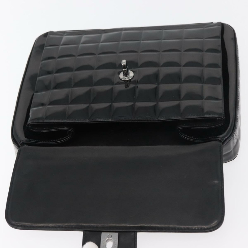 【日本直送】香奈兒 (CHANEL) 漆皮手提包，黑色銀色雙C標誌，型號 mr2376V-9