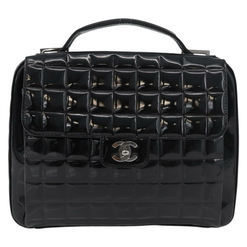 【日本直送】香奈兒 (CHANEL) 漆皮手提包，黑色銀色雙C標誌，型號 mr2376V-12