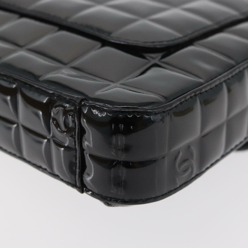 【日本直送】香奈兒 (CHANEL) 漆皮手提包，黑色銀色雙C標誌，型號 mr2376V-15