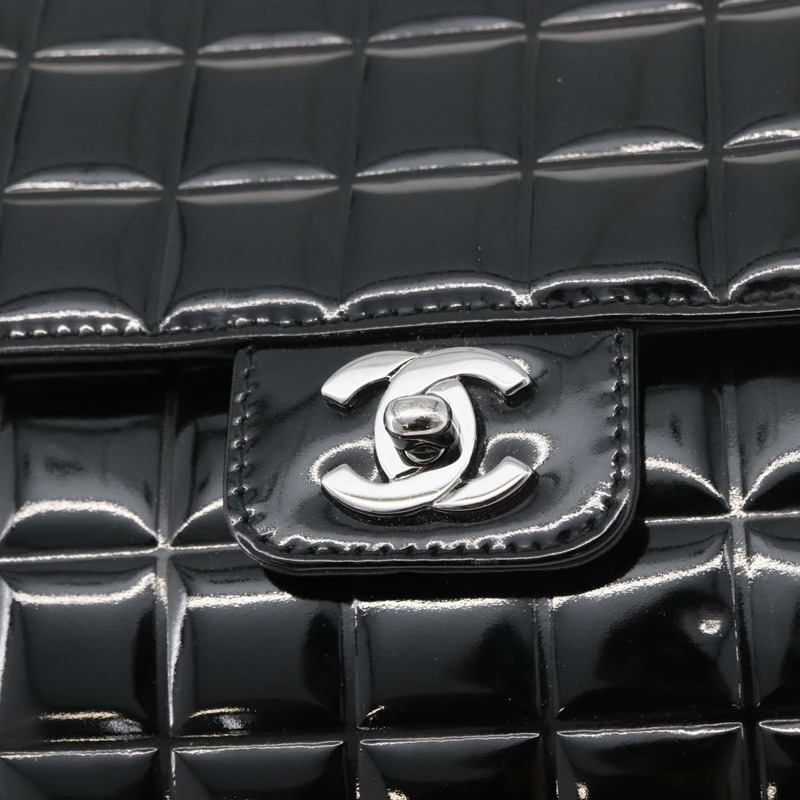 【日本直送】香奈兒 (CHANEL) 漆皮手提包，黑色銀色雙C標誌，型號 mr2376V-16