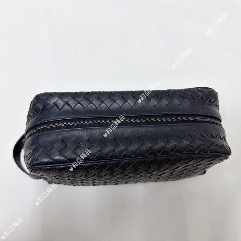 莉亞精品♡方型拉鏈手拿包深藍 二手美包-4