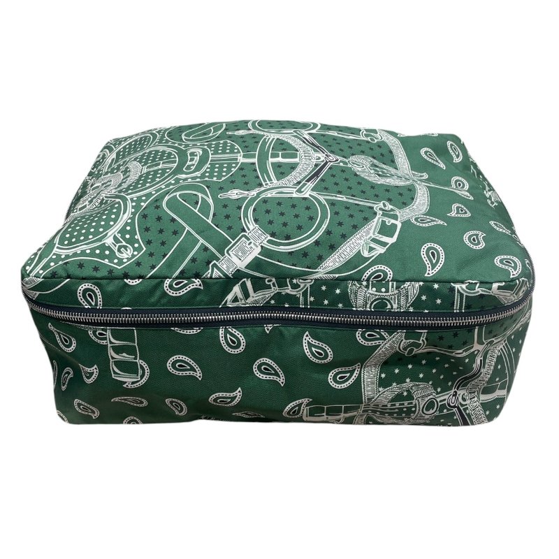 HERMES 愛馬仕 OUZE DE VOYAGE 旅行收納袋 絲綢 綠色 銀釦-0