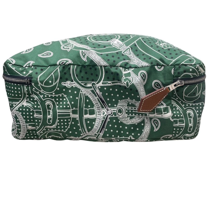 HERMES 愛馬仕 OUZE DE VOYAGE 旅行收納袋 絲綢 綠色 銀釦-2