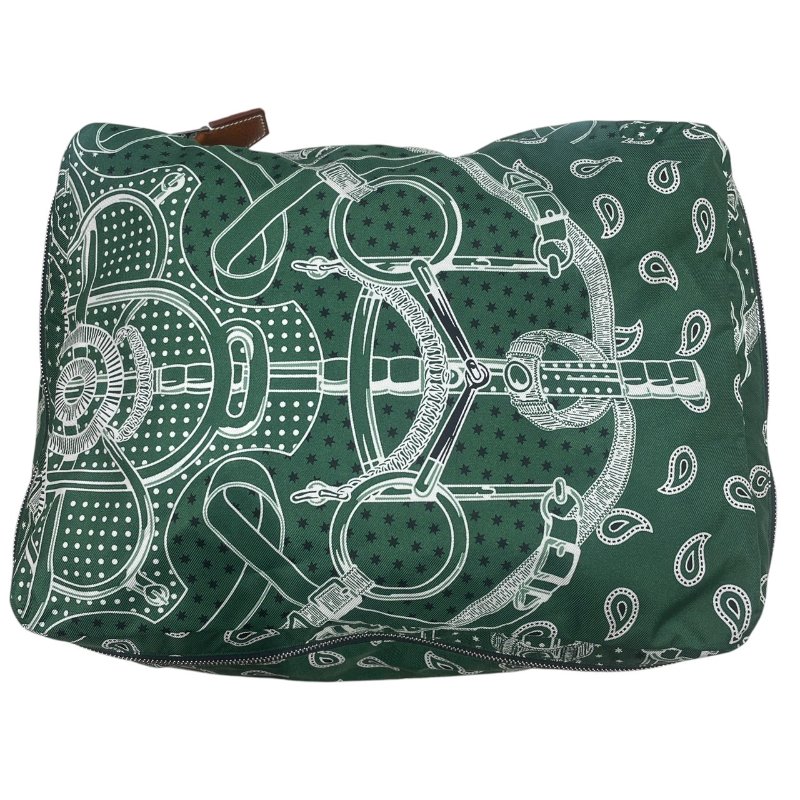 HERMES 愛馬仕 OUZE DE VOYAGE 旅行收納袋 絲綢 綠色 銀釦-5